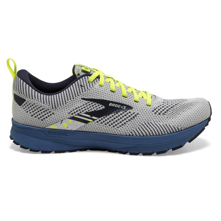 Brooks Mens Revel 5 Performance Road Running Shoes - Oyster/Navy/Dark Blue (638451-UMT)